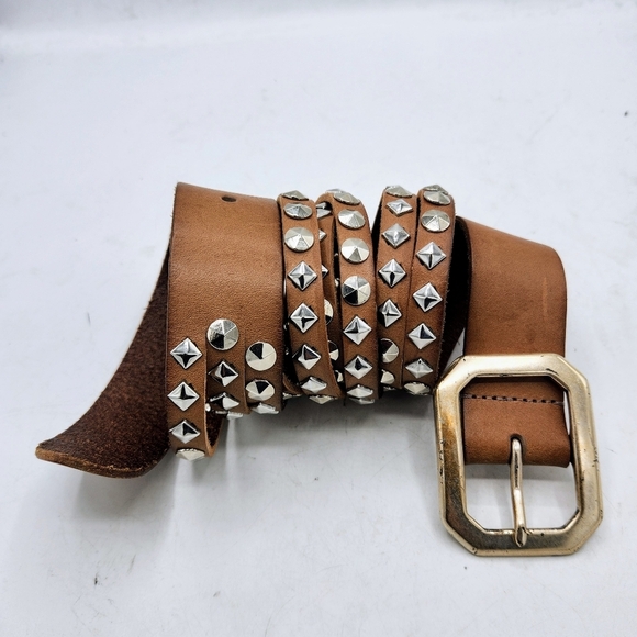 Linea Pelle Vintage Handmade Cognac Studded Three Straps Leather Belts Size XS